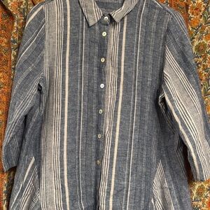 Soft Surroundings Blue and White Striped Button Down Shirt